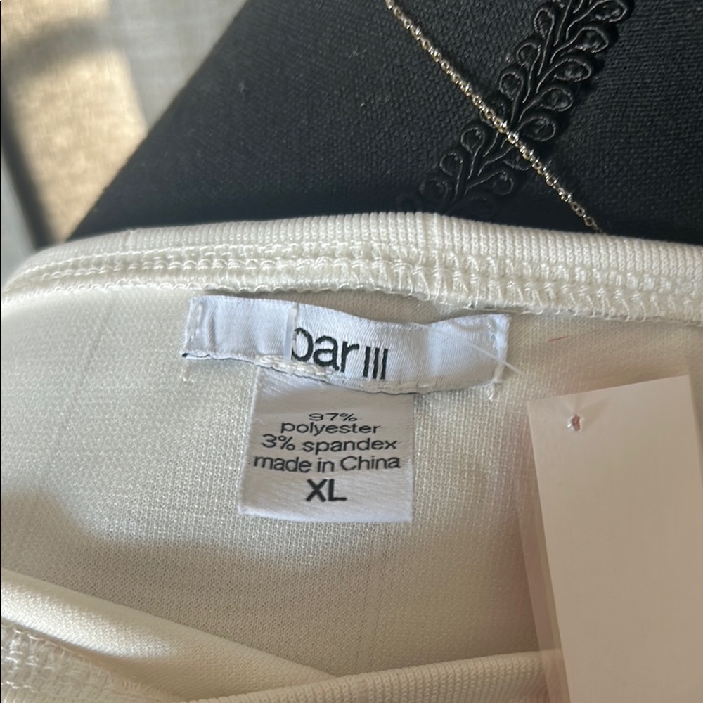 Bar III Bell Sleeve Blouse in White and Black - Picture 2 of 5